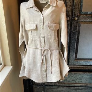 Soft Surroundings Beige 100% Linen Utility Shirt Jacket